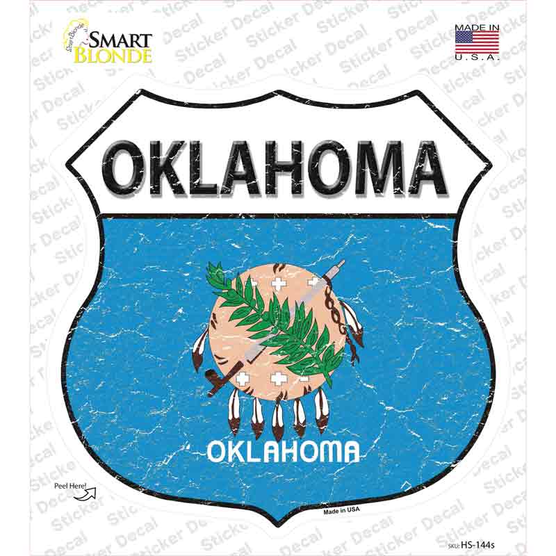 HS-144s-M Oklahoma Flag Novelty Highway Shield Sticker Decal - Medium