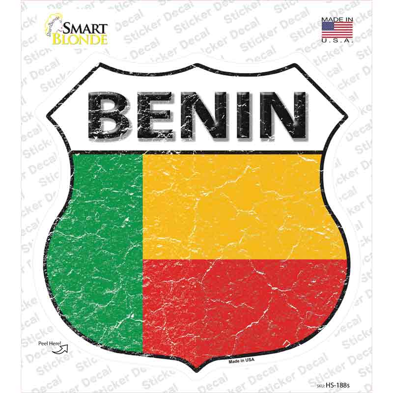 HS-188s-M Benin Flag Novelty Highway Shield Sticker Decal - Medium