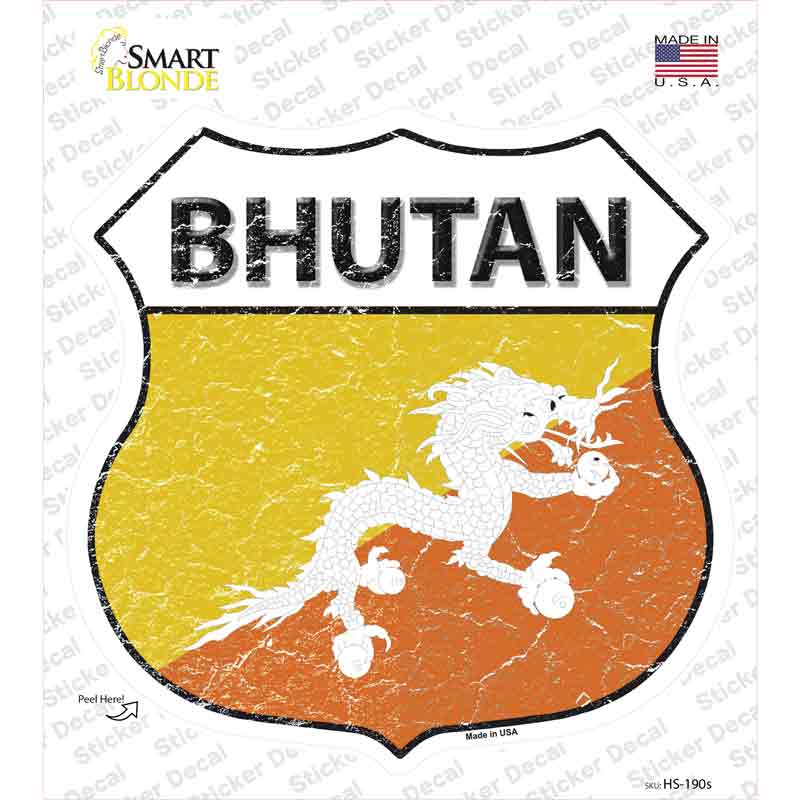 HS-190s-M Bhutan Flag Novelty Highway Shield Sticker Decal - Medium