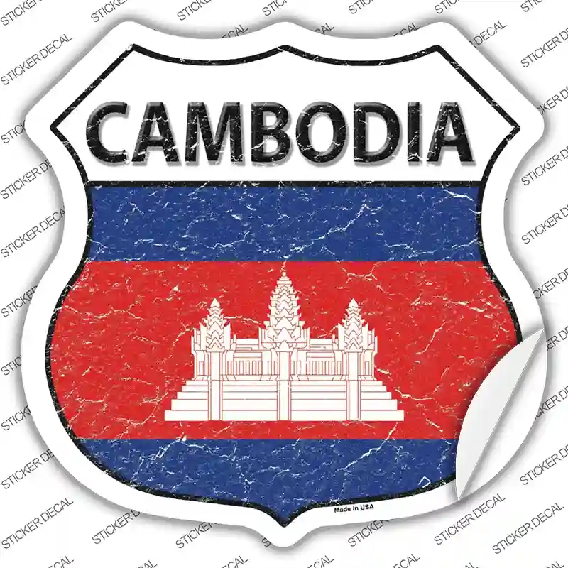 HS-202s-S Cambodia Flag Novelty Highway Shield Sticker Decal - Small