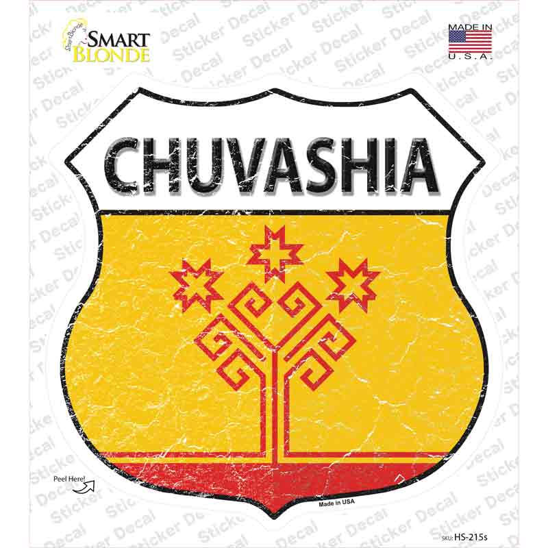 HS-215s-M Chuvashia Flag Novelty Highway Shield Sticker Decal - Medium