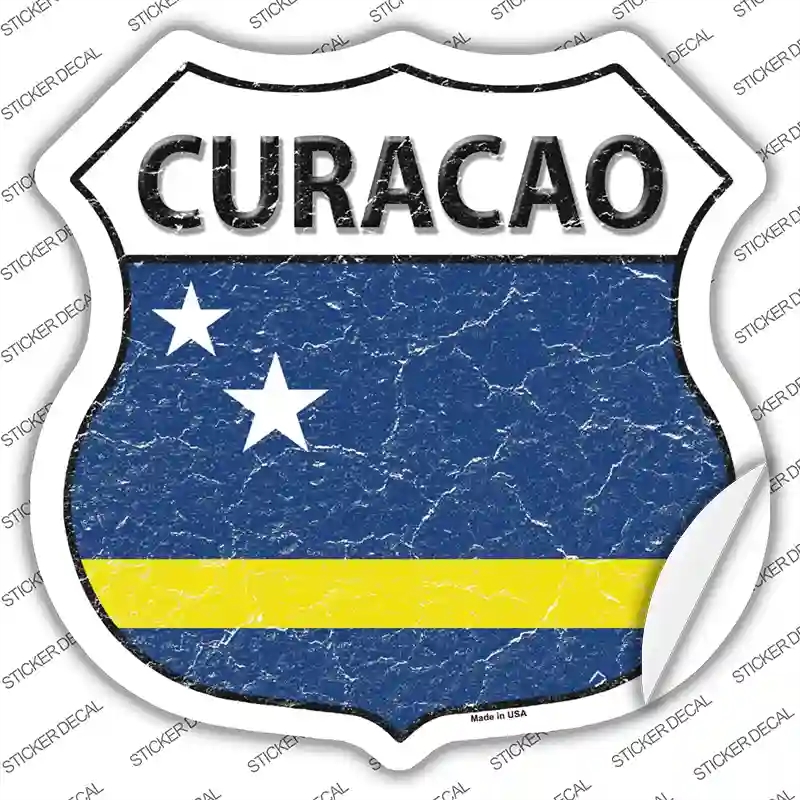 HS-228s-L Curacao Flag Novelty Highway Shield Sticker Decal - Large