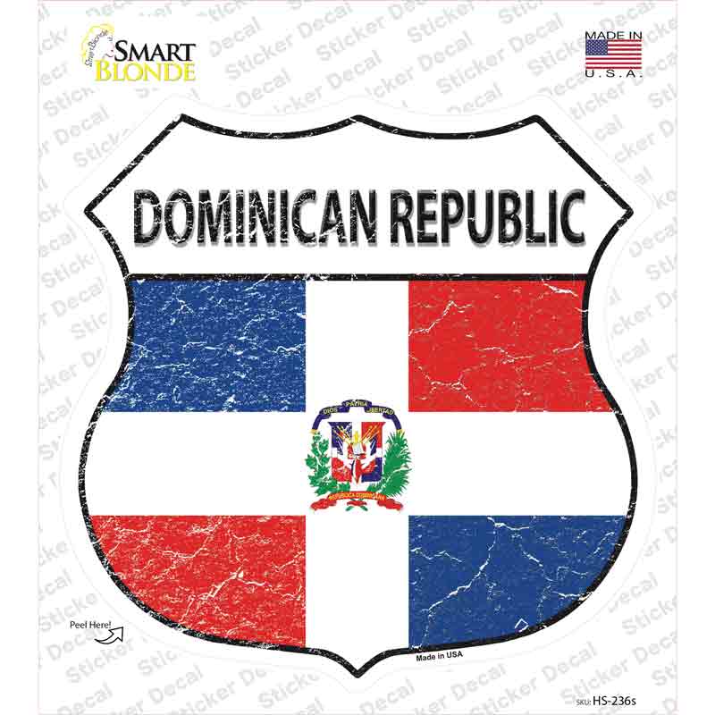 HS-236s-M Dominican Republic Flag Novelty Highway Shield Sticker Decal - Medium