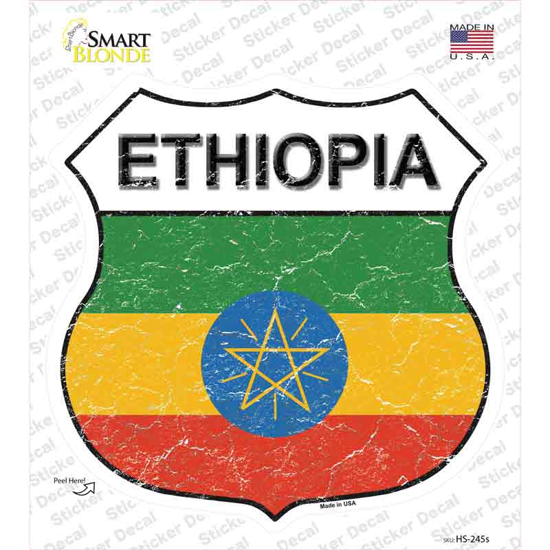 HS-245s-M Ethiopia Flag Novelty Highway Shield Sticker Decal - Medium