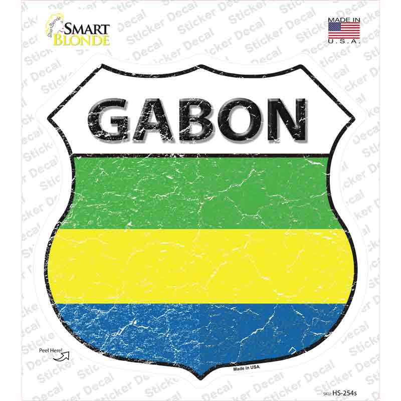 HS-254s-M Gabon Flag Novelty Highway Shield Sticker Decal - Medium