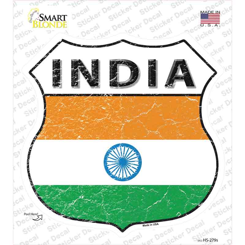 HS-279s-M India Flag Novelty Highway Shield Sticker Decal - Medium
