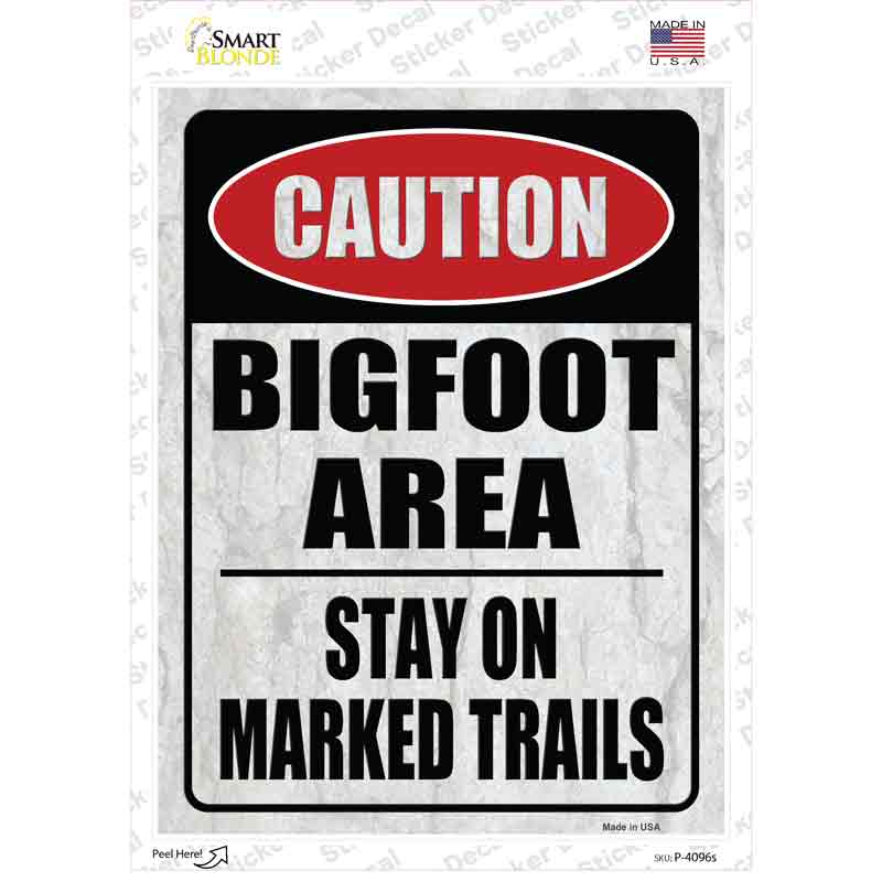 P-4096s-M Caution Bigfoot Area Novelty Rectangle Sticker Decal - Medium