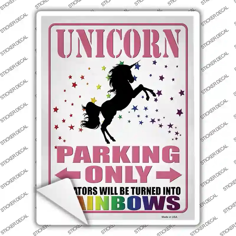 P-4126s-S Unicorn Parking Only Pink Novelty Rectangular Sticker Decal - Small