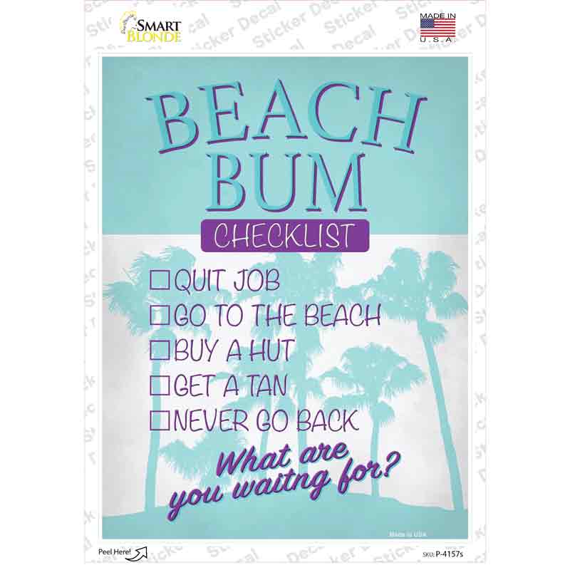 P-4157s-M Beach Bum Checklist Novelty Rectangle Sticker Decal - Medium
