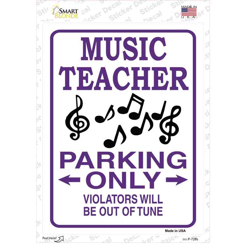 P-728s-M Music Note Teacher Parking Novelty Rectangle Sticker Decal - Medium