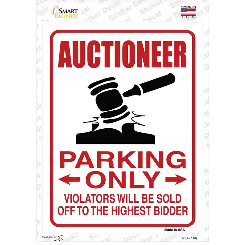P-734s-M Auctioneer Parking Novelty Rectangle Sticker Decal - Medium