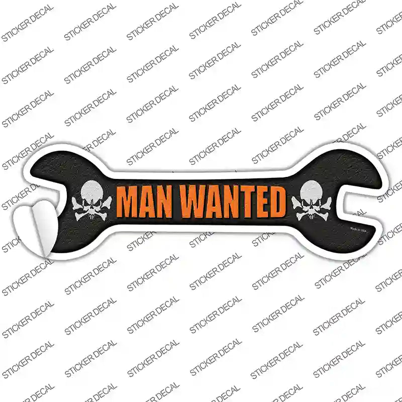 W-090s-L Man Wanted Novelty Wrench Sticker Decal - Large