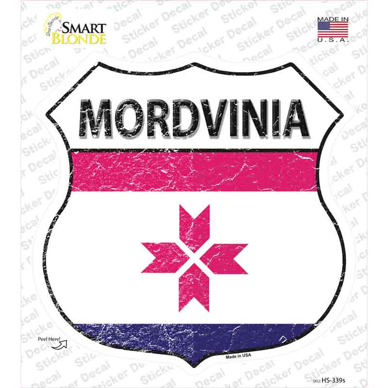 HS-339s-M Mordvinia Flag Novelty Highway Shield Sticker Decal - Medium