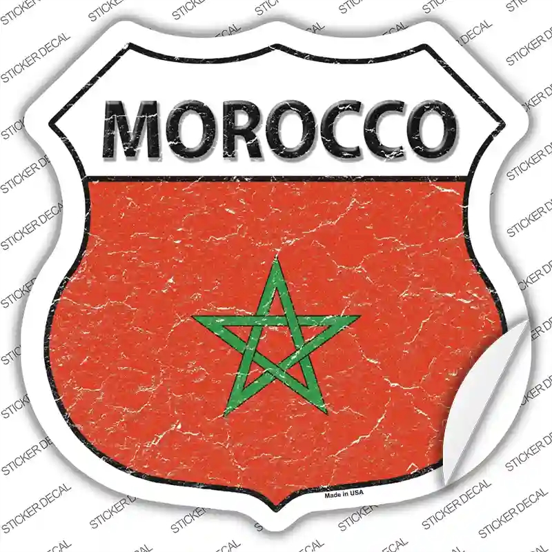 HS-340s-L Morocco Flag Novelty Highway Shield Sticker Decal - Large