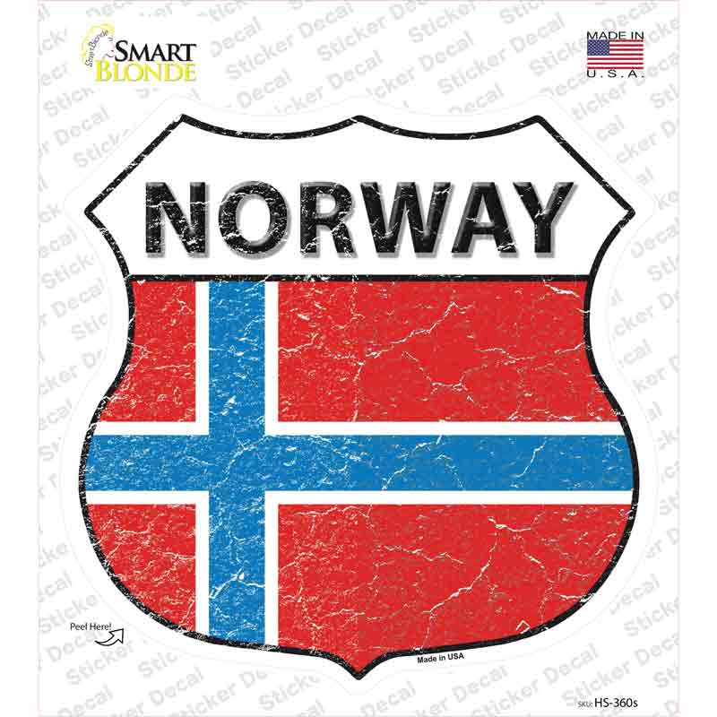HS-360s-M Norway Flag Novelty Highway Shield Sticker Decal - Medium