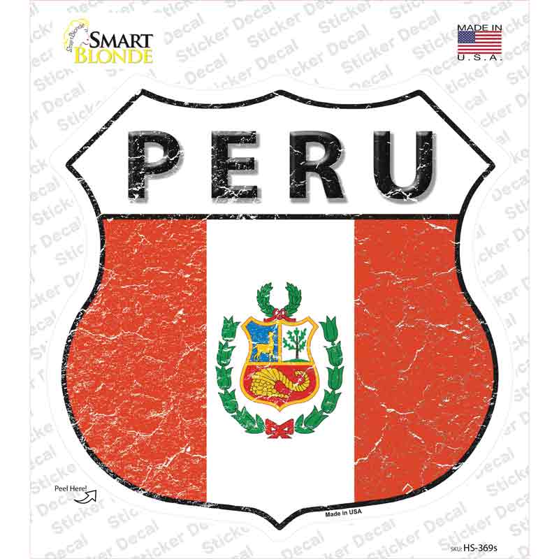 HS-369s-M Peru Flag Novelty Highway Shield Sticker Decal - Medium