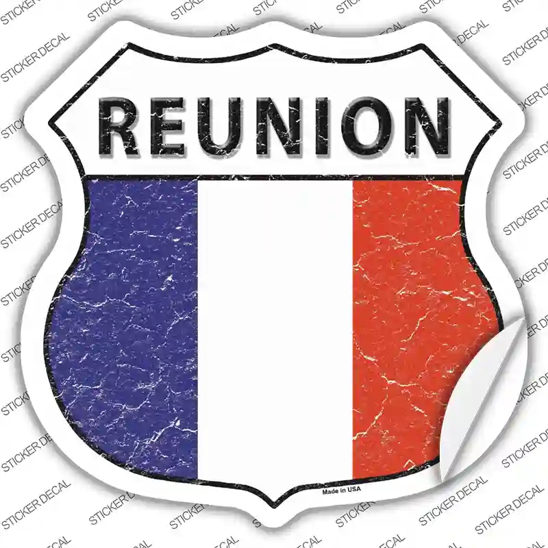 HS-375s-L Reunion Flag Novelty Highway Shield Sticker Decal - Large