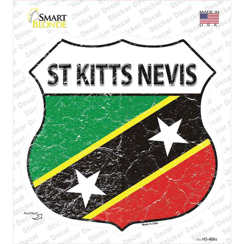 HS-406s-M St Kitts Nevis Flag Novelty Highway Shield Sticker Decal - Medium