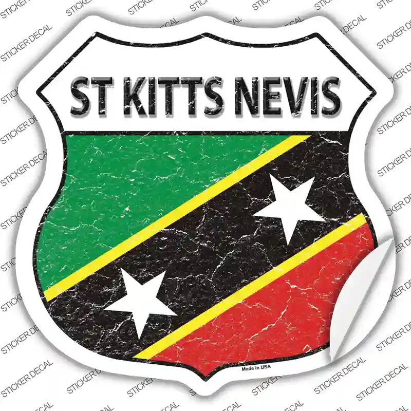 HS-406s-S St Kitts Nevis Flag Novelty Highway Shield Sticker Decal - Small