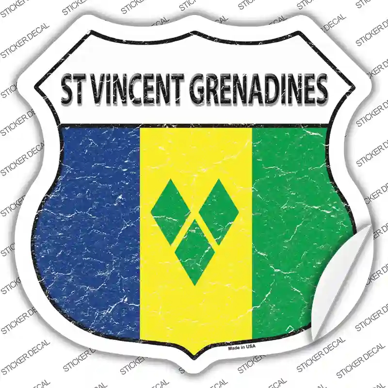 HS-409s-L St Vincent Grenadines Flag Novelty Highway Shield Sticker Decal - Large