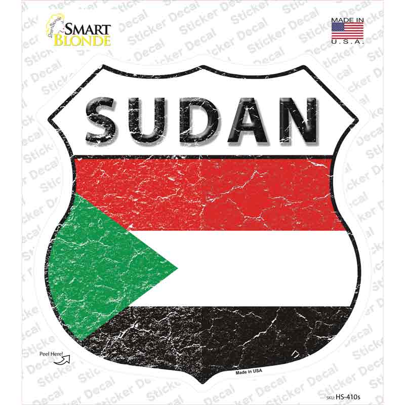 HS-410s-M Sudan Flag Novelty Highway Shield Sticker Decal - Medium