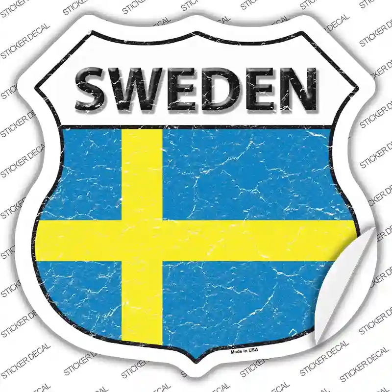 HS-413s-S Sweden Flag Novelty Highway Shield Sticker Decal - Small
