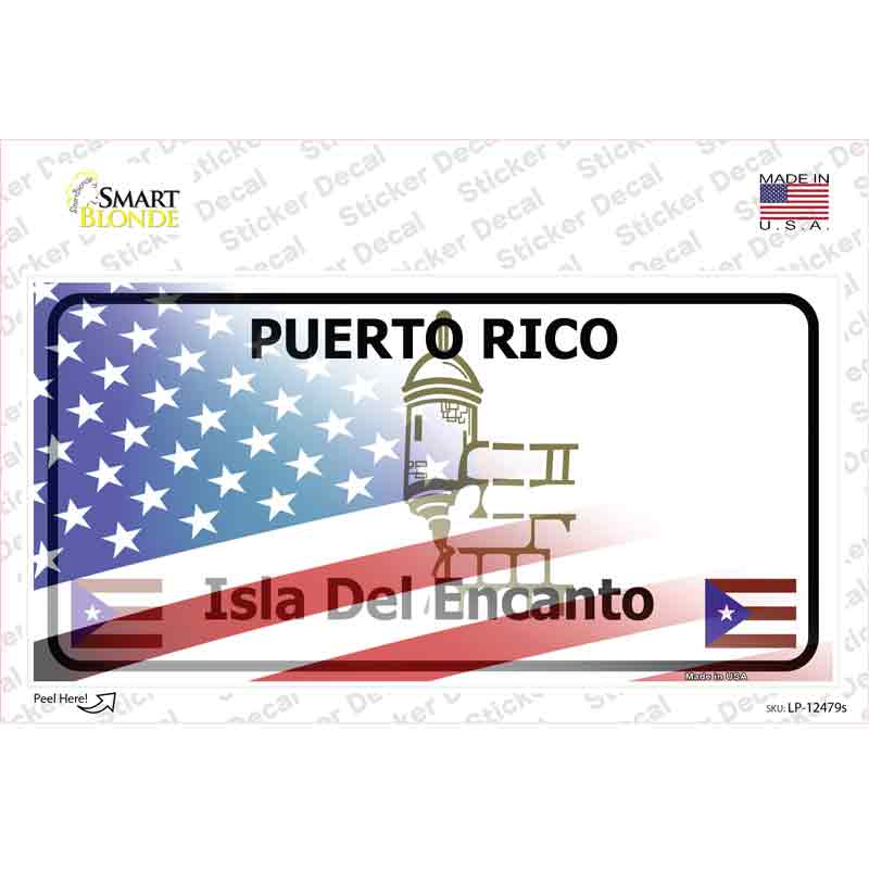 LP-12479s-M Puerto Rico with American Flag Novelty Sticker Decal - Medium