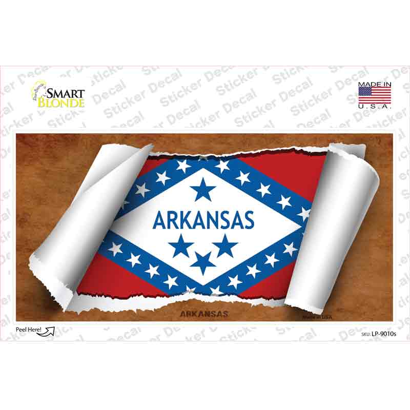LP-9010s-M Arkansas Flag Scroll Novelty Sticker Decal - Medium