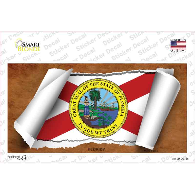 LP-9015s-M Florida Flag Scroll Novelty Sticker Decal - Medium