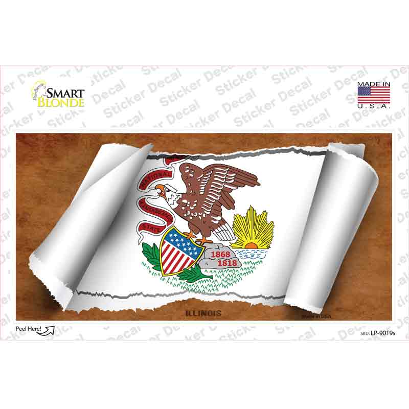 LP-9019s-M Illinois Flag Scroll Novelty Sticker Decal - Medium