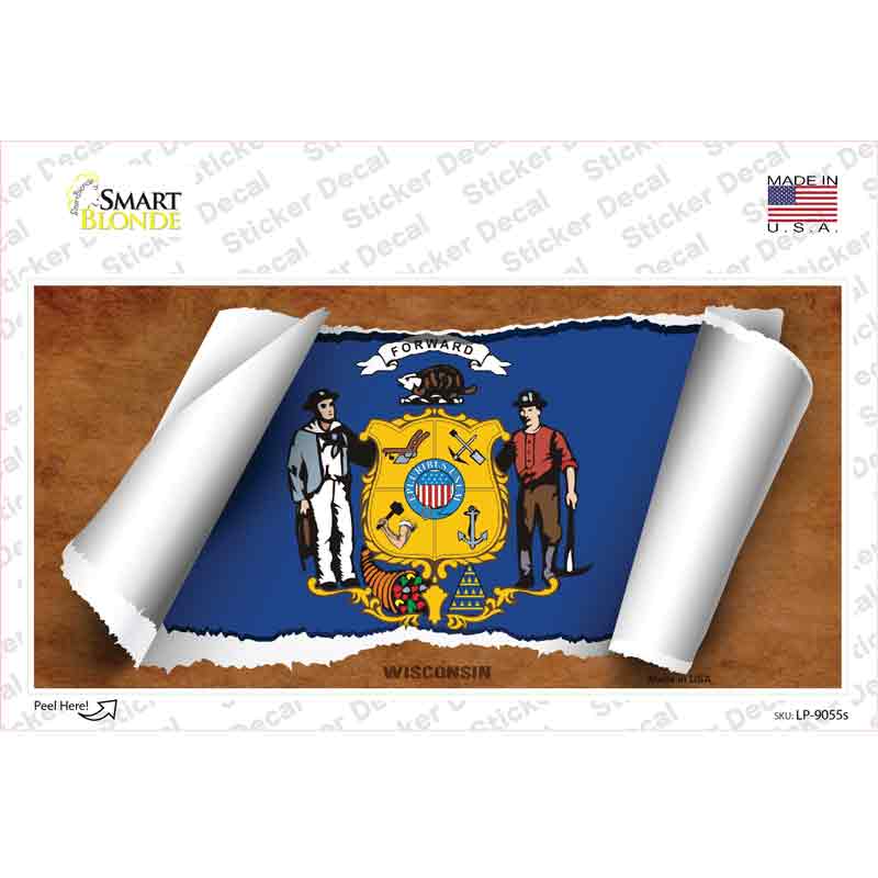 LP-9055s-M Wisconsin Flag Scroll Novelty Sticker Decal - Medium