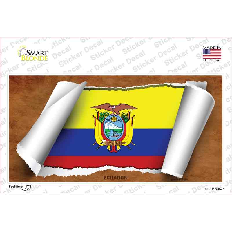 LP-9062s-M Ecuador Flag Scroll Novelty Sticker Decal - Medium