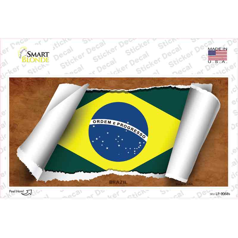 LP-9068s-M Brazil Flag Scroll Novelty Sticker Decal - Medium