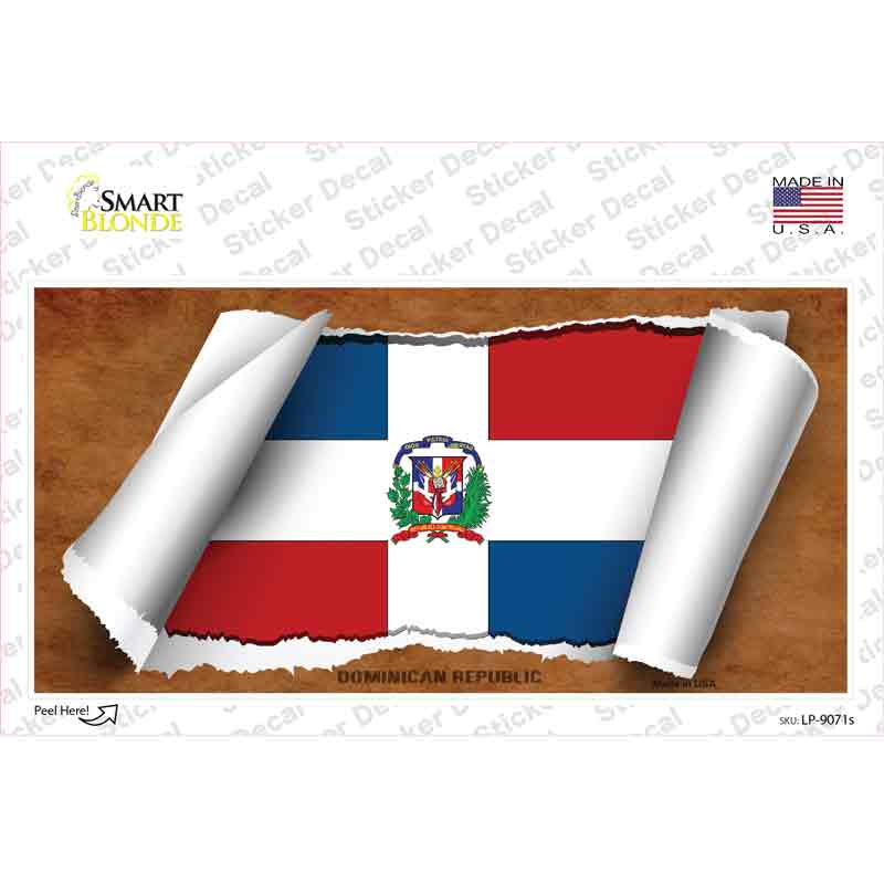 LP-9071s-M Dominican Republic Flag Scroll Novelty Sticker Decal - Medium