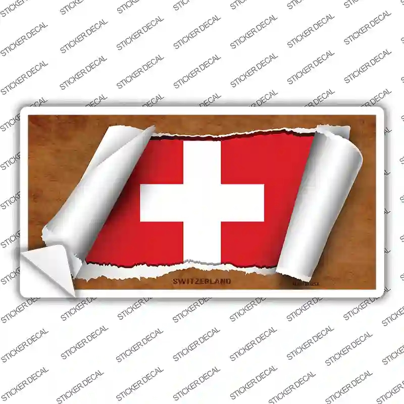 LP-9075s-S Switzerland Flag Scroll Novelty Sticker Decal - Small