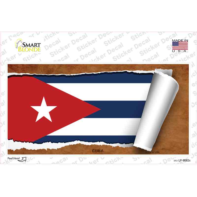 LP-9082s-M Cuba Flag Scroll Novelty Sticker Decal - Medium