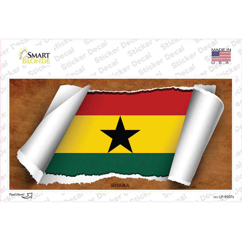LP-9107s-M Ghana Flag Scroll Novelty Sticker Decal - Medium