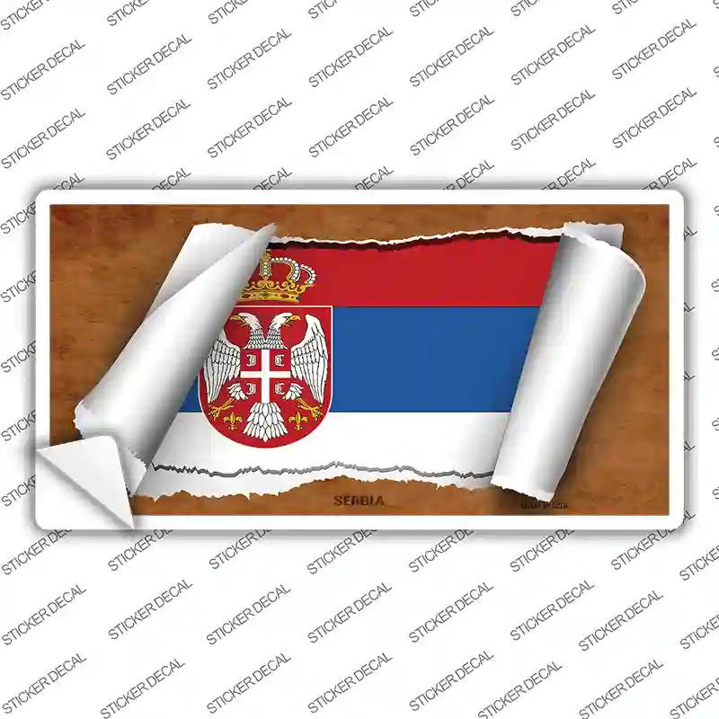 LP-9110s-L Serbia & Eagle Flag Scroll Novelty Sticker Decal - Large