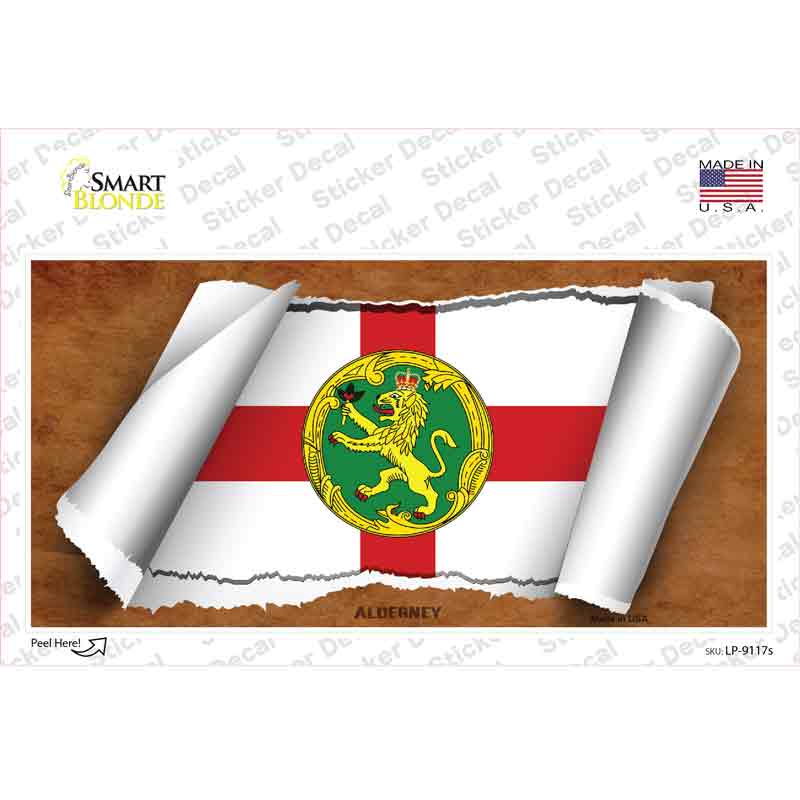 LP-9117s-M Alderney Flag Scroll Novelty Sticker Decal - Medium
