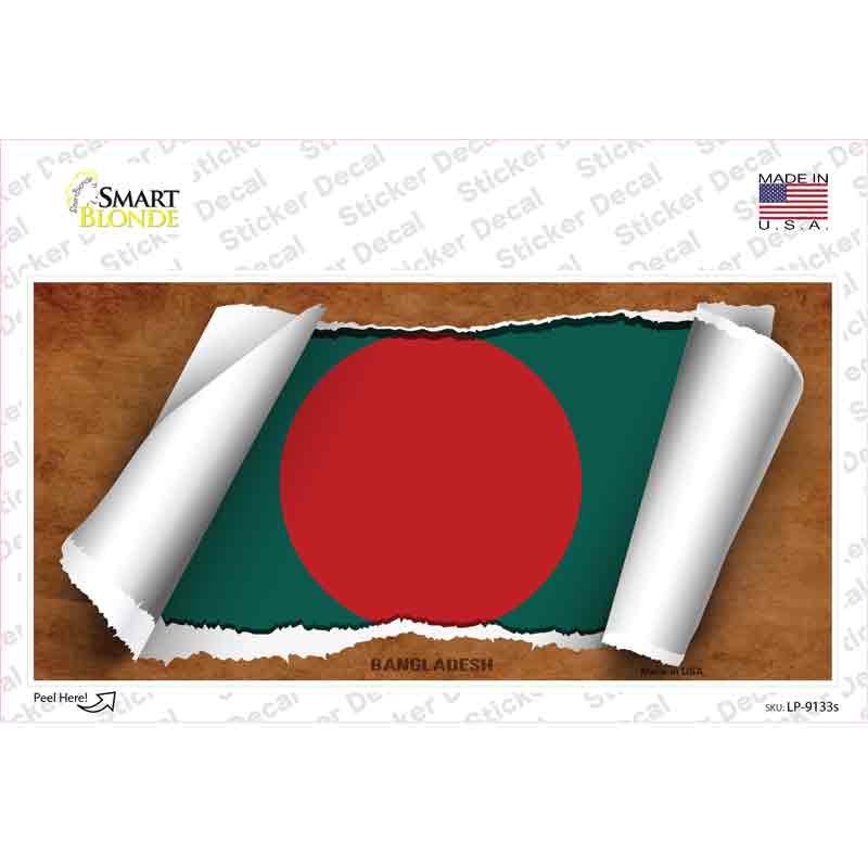 LP-9133s-M Bangladesh Flag Scroll Novelty Sticker Decal - Medium
