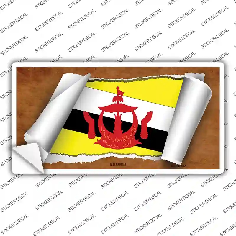 LP-9144s-L Brunei Flag Scroll Novelty Sticker Decal - Large