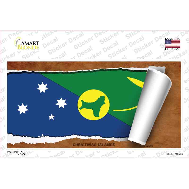 LP-9156s-M Christmas Islands Flag Scroll Novelty Sticker Decal - Medium