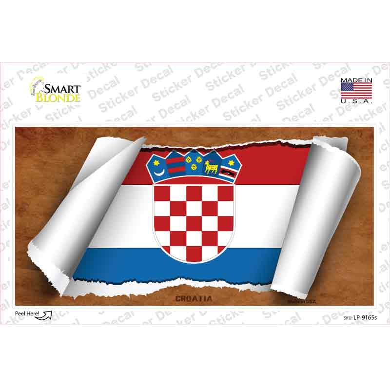LP-9165s-M Croatia Flag Scroll Novelty Sticker Decal - Medium