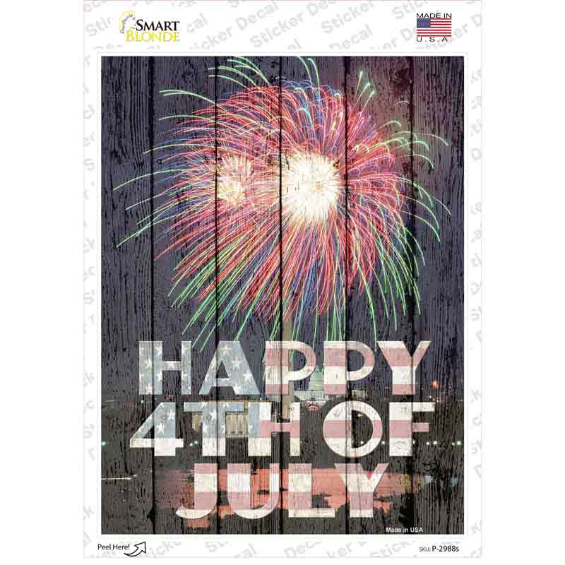 P-2988s-M Happy Fourth of July Novelty Rectangle Sticker Decal - Medium