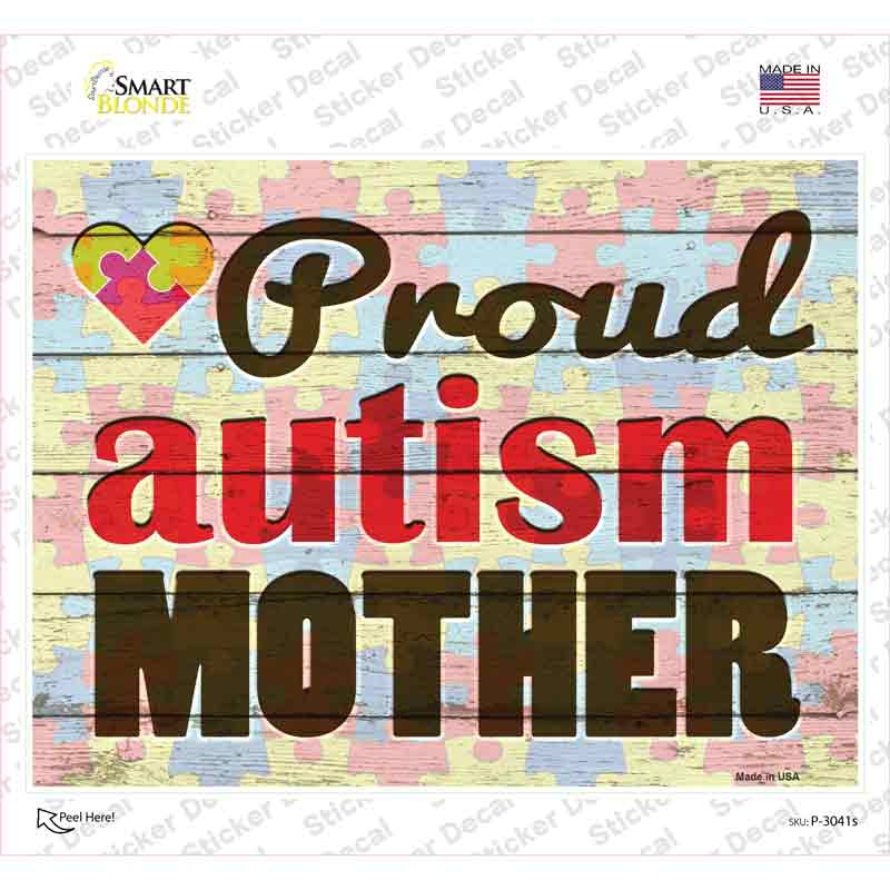 P-3041s-M Proud Autism Mother Novelty Rectangle Sticker Decal - Medium