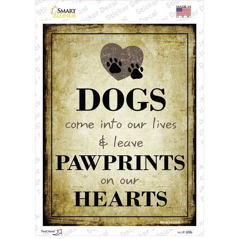 P-308s-M Paw Prints on Our Hearts Novelty Rectangle Sticker Decal - Medium