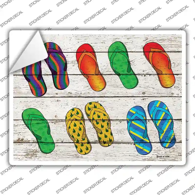 P-3124s-S Flip Flops on Wood Novelty Rectangle Sticker Decal - Small