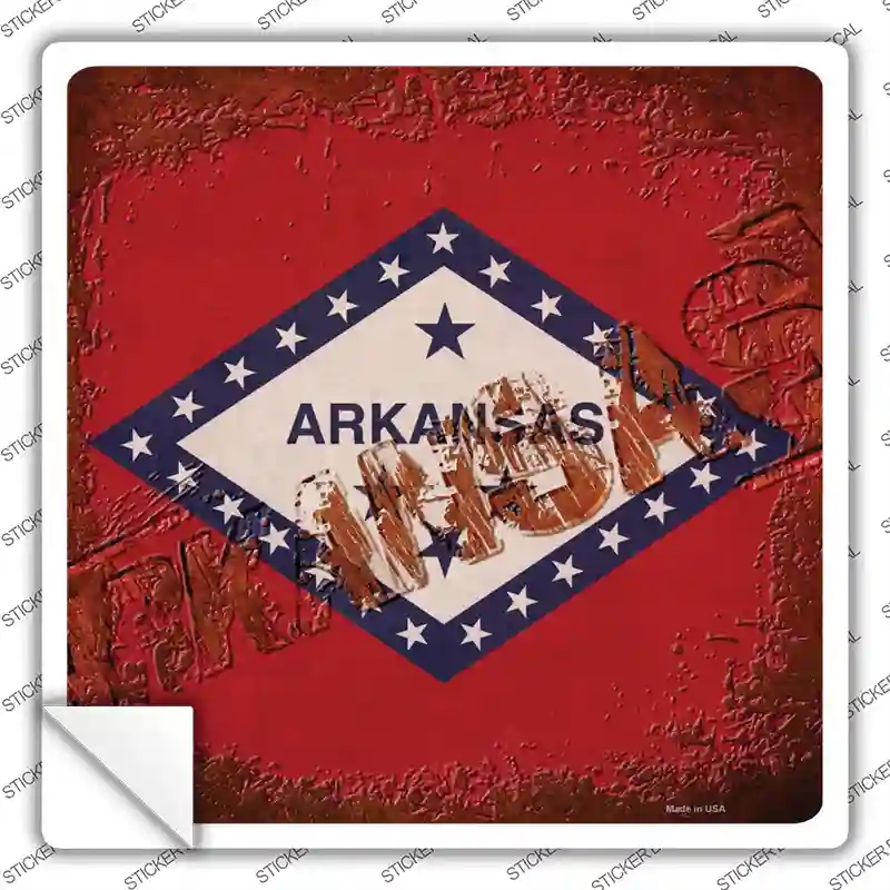 SQ-946s-XL Arkansas Rusty Stamped Novelty Square Sticker Decal - Extra Large