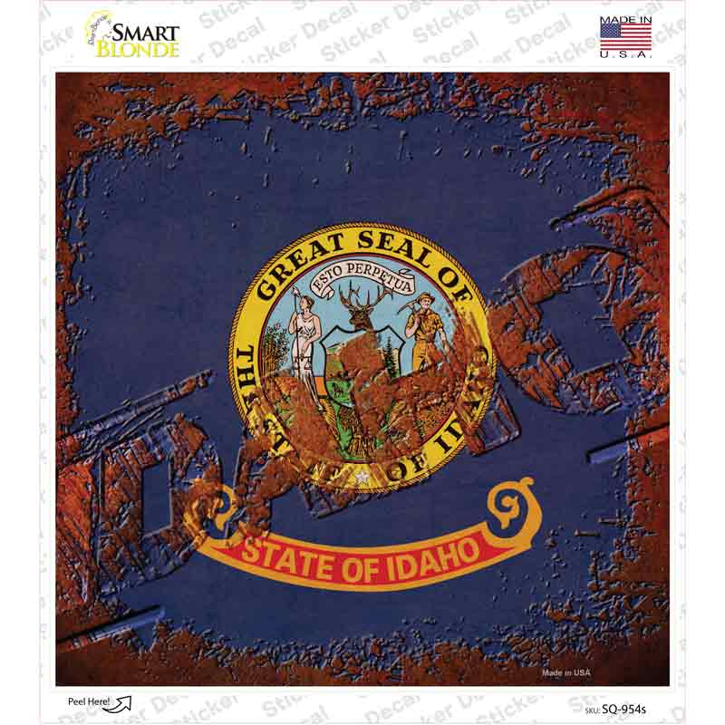 SQ-954s-M Idaho Rusty Stamped Novelty Square Sticker Decal - Medium