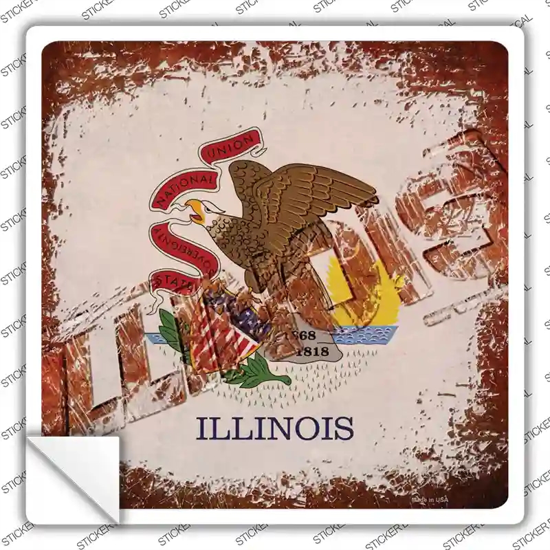 SQ-955s-S Illinois Rusty Stamped Novelty Square Sticker Decal - Small